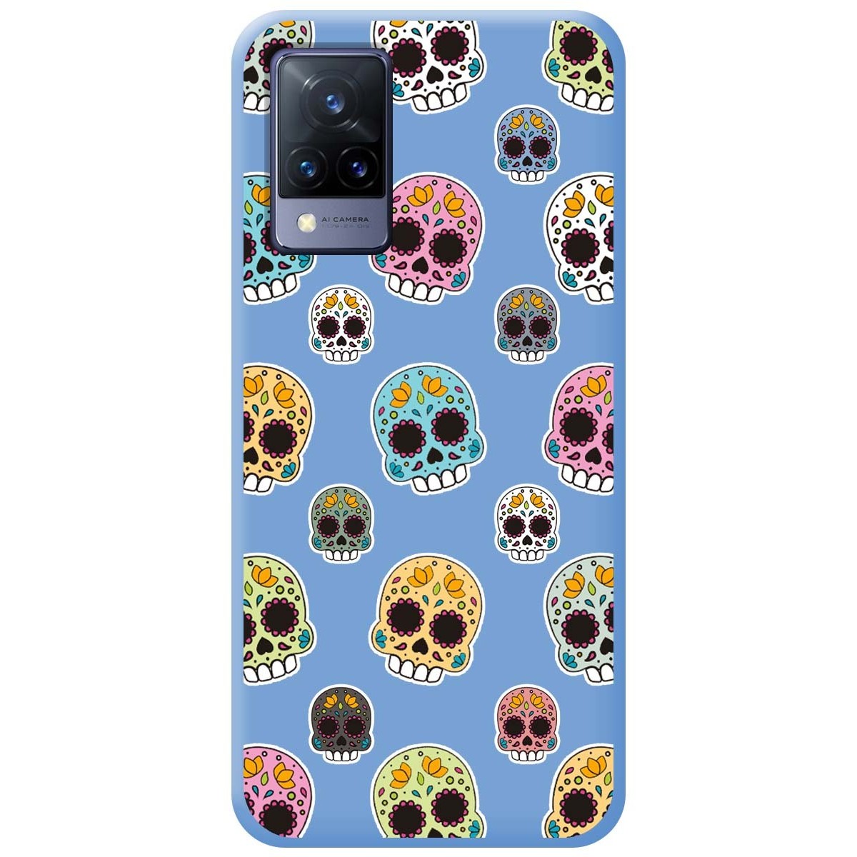 Funda Silicona Líquida Azul para Vivo V21 5G diseño Catrina Dibujos