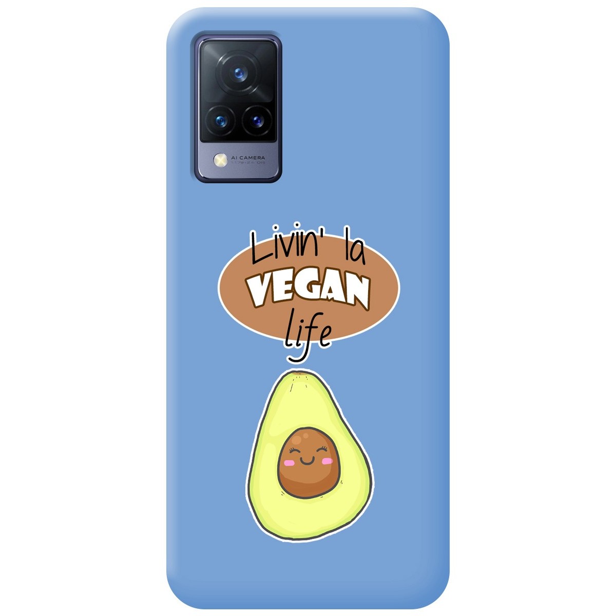 Funda Silicona Líquida Azul para Vivo V21 5G diseño Vegan Life Dibujos