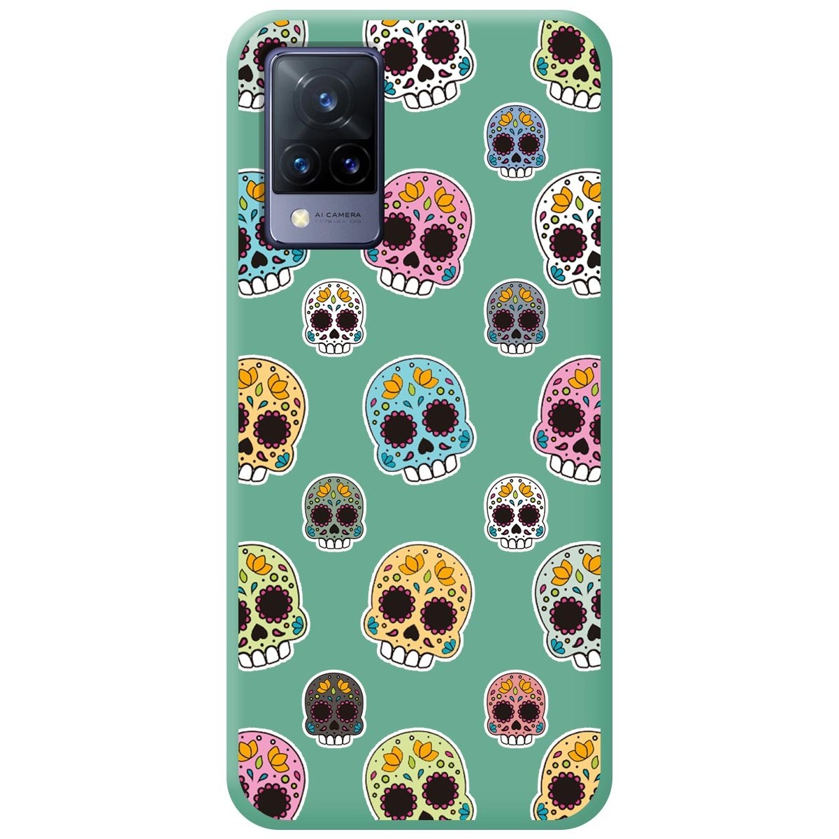 Funda Silicona Líquida Verde para Vivo V21 5G diseño Catrina Dibujos