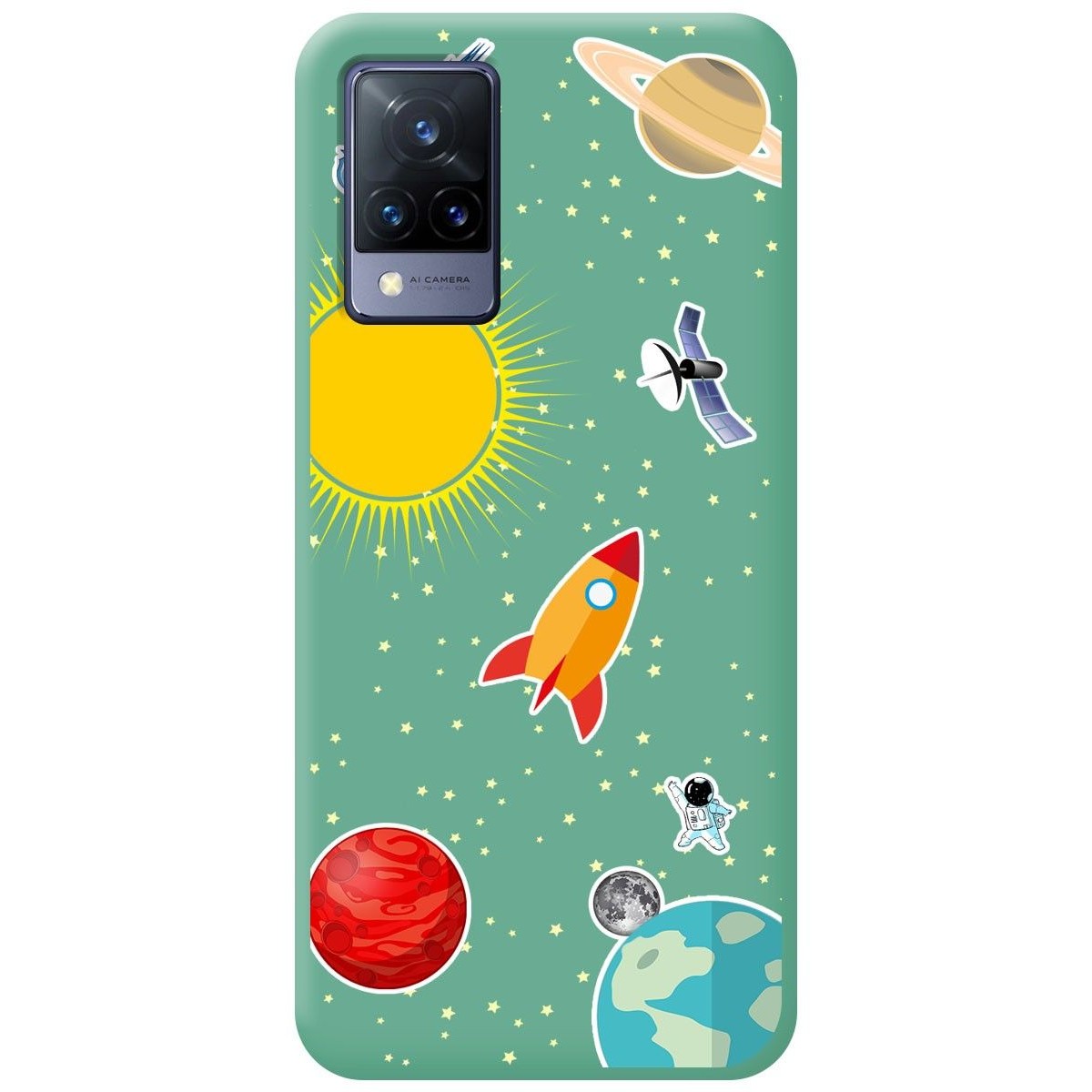 Funda Silicona Líquida Verde para Vivo V21 5G diseño Espacio Dibujos