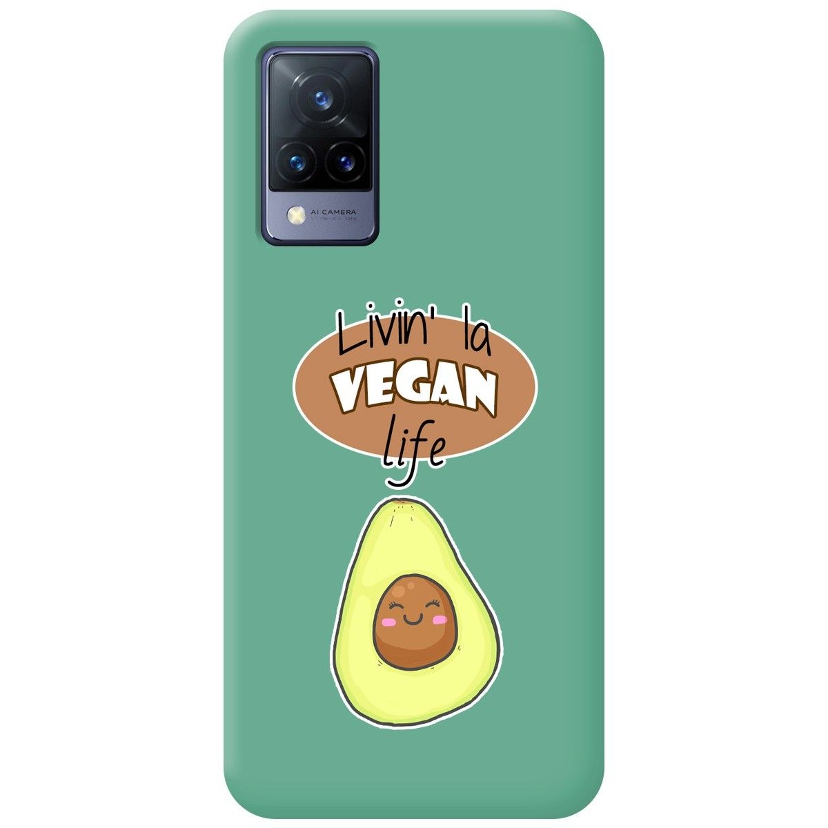 Funda Silicona Líquida Verde para Vivo V21 5G diseño Vegan Life Dibujos