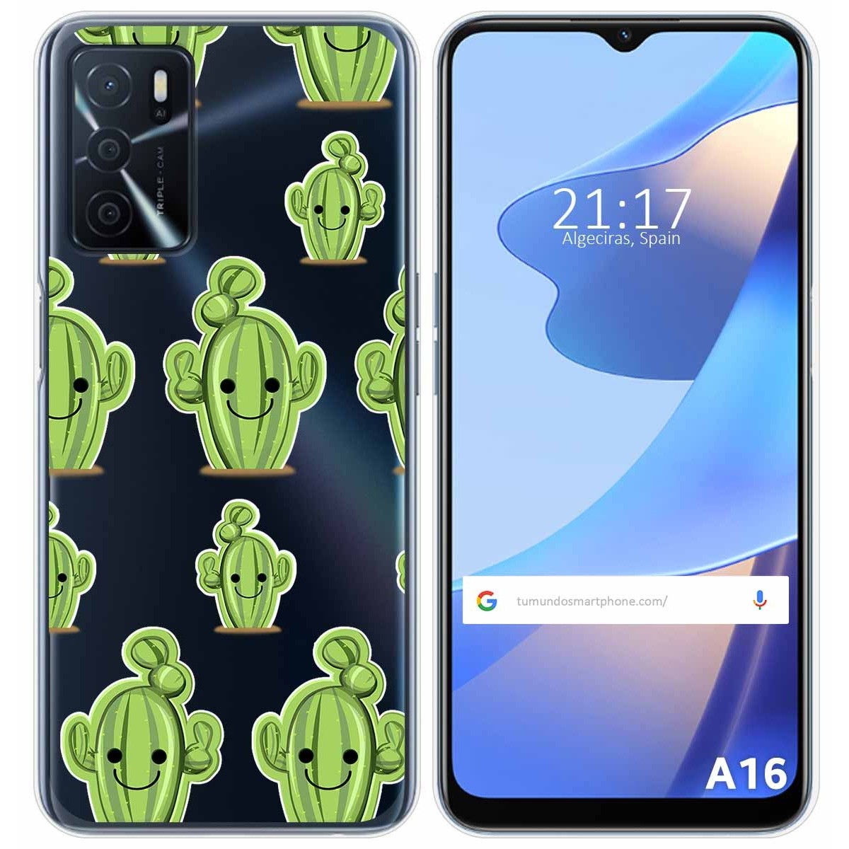 Funda Silicona Transparente para Oppo A16 / A16s diseño Cactus Dibujos