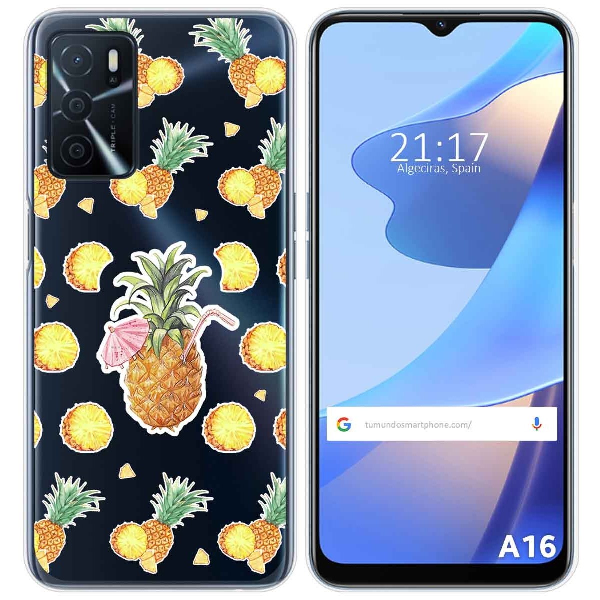 Funda Silicona Transparente para Oppo A16 / A16s diseño Piña Dibujos