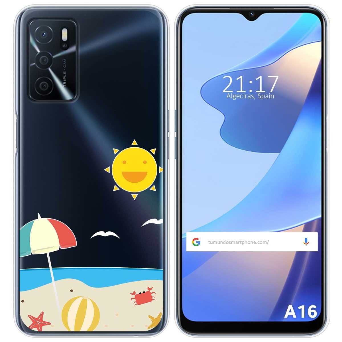Funda Silicona Transparente para Oppo A16 / A16s diseño Playa Dibujos