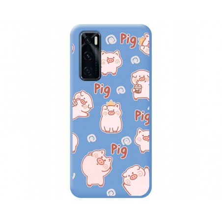 Funda Silicona Líquida Azul para Vivo Y70 diseño Cerdos Dibujos
