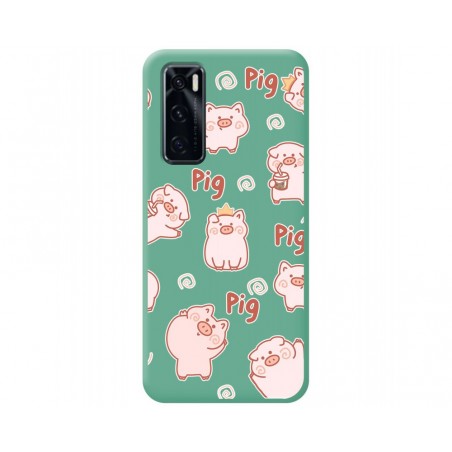 Funda Silicona Líquida Verde para Vivo Y70 diseño Cerdos Dibujos