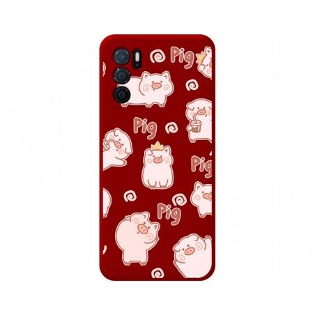 Funda Silicona Líquida Roja para Oppo A16 / A16s diseño Cerdos Dibujos