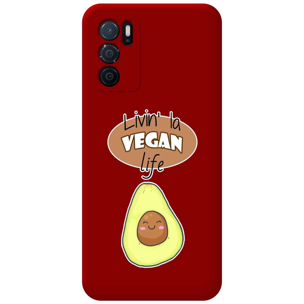 Funda Silicona Líquida Roja para Oppo A16 / A16s diseño Vegan Life Dibujos