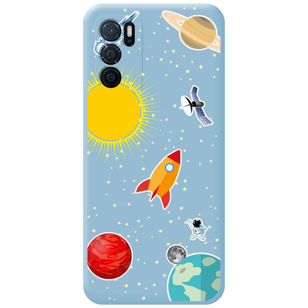 Funda Silicona Líquida Azul para Oppo A16 / A16s diseño Espacio Dibujos