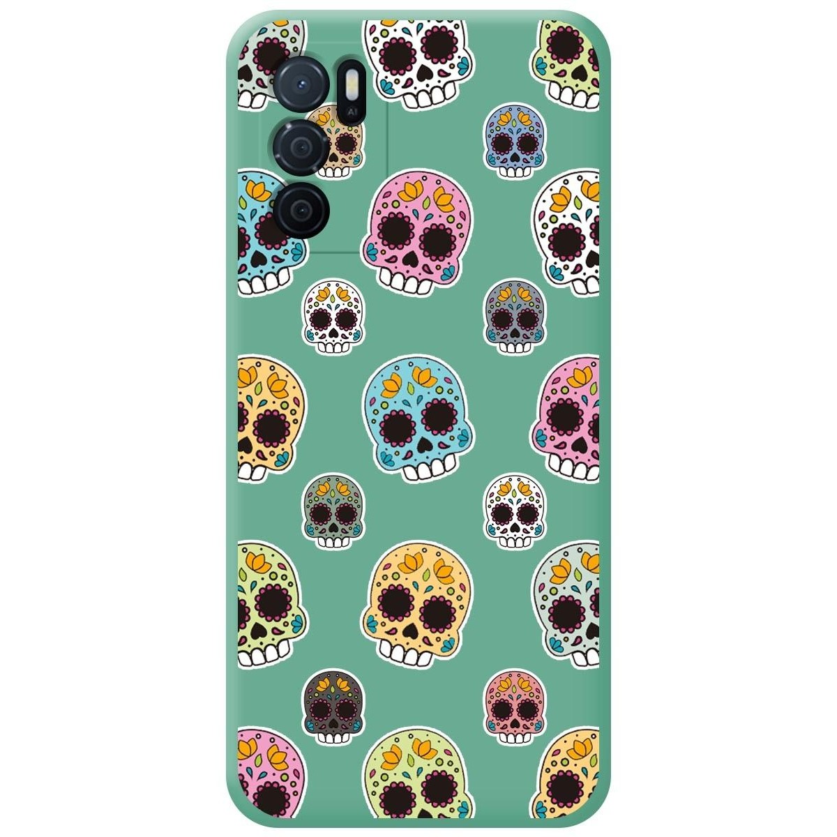 Funda Silicona Líquida Verde para Oppo A16 / A16s diseño Catrina Dibujos