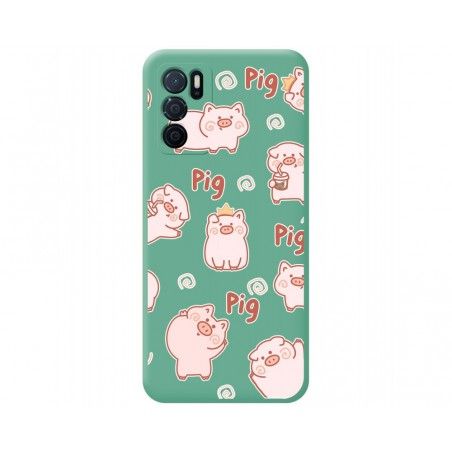 Funda Silicona Líquida Verde para Oppo A16 / A16s diseño Cerdos Dibujos
