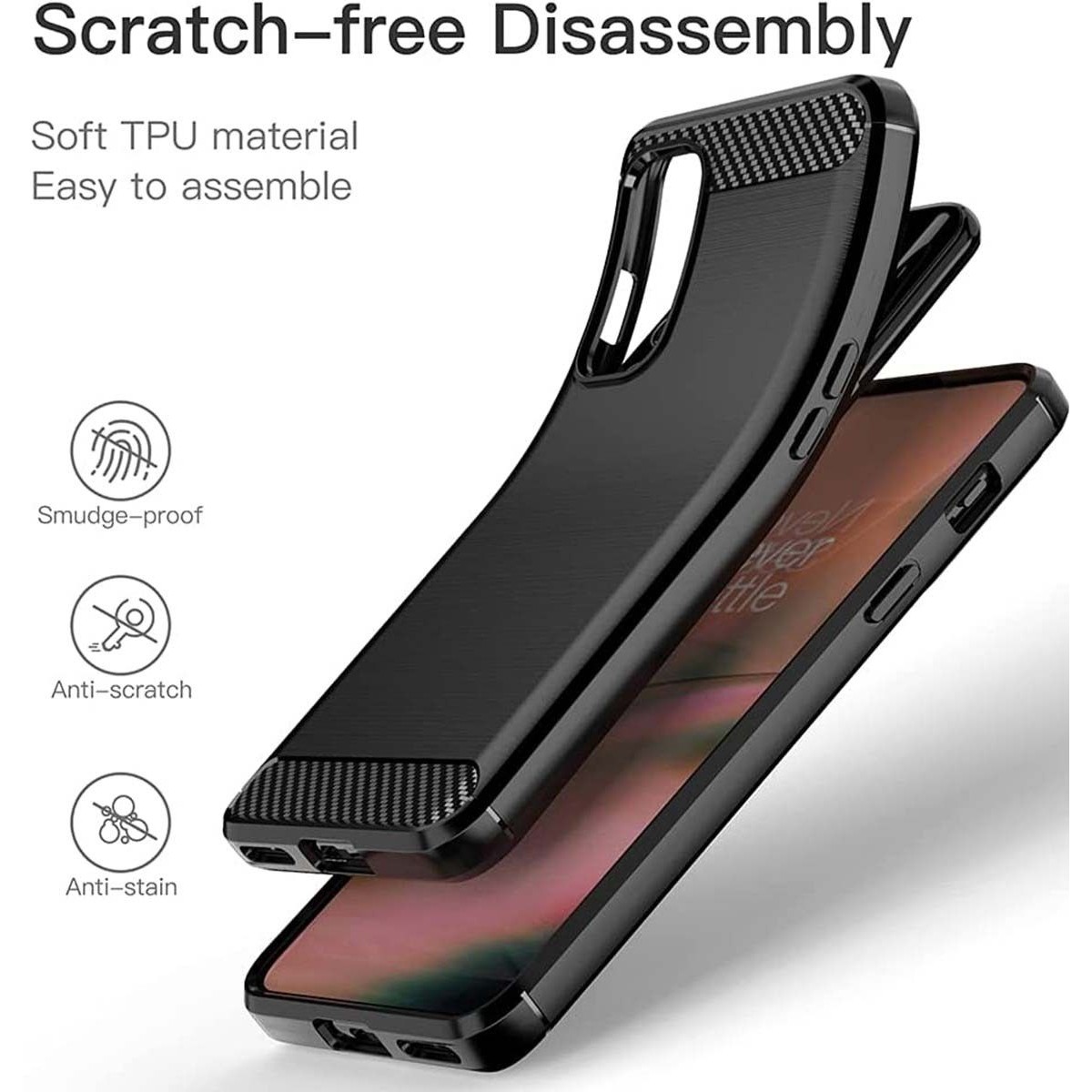 Funda Gel Tpu Tipo Carbon Negra para OnePlus Nord 2 5G