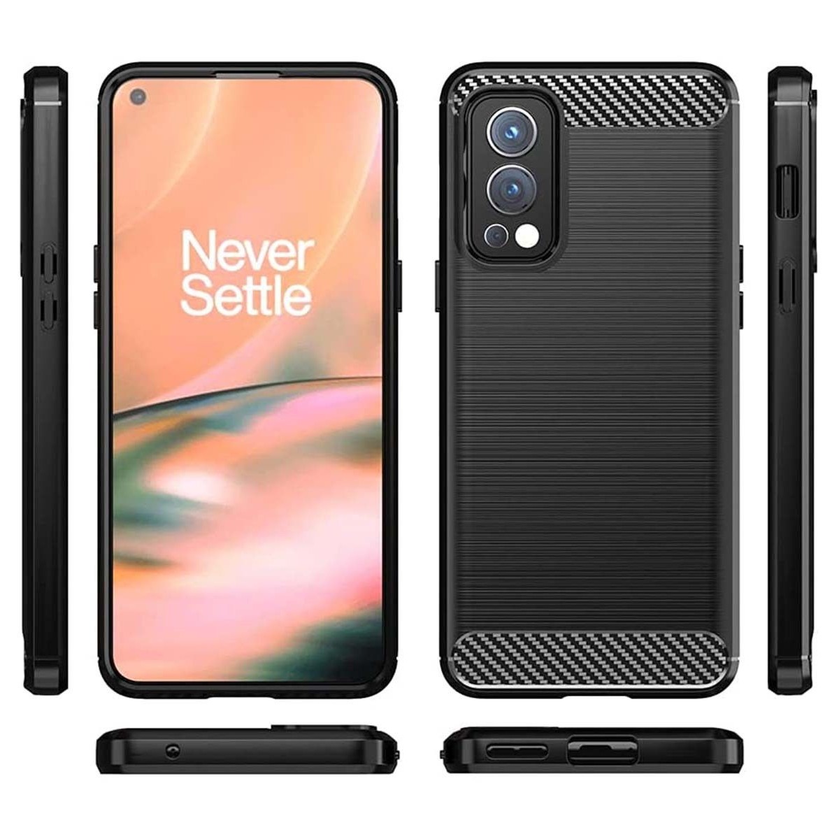 Funda Gel Tpu Tipo Carbon Negra para OnePlus Nord 2 5G