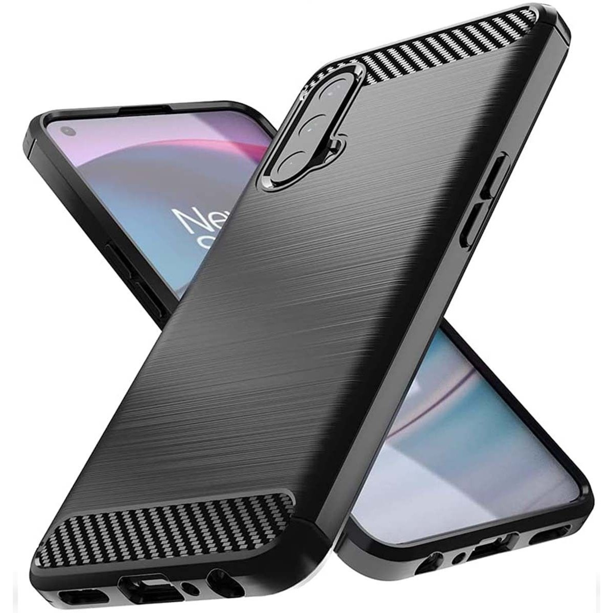 Funda Gel Tpu Tipo Carbon Negra para OnePlus Nord CE 5G
