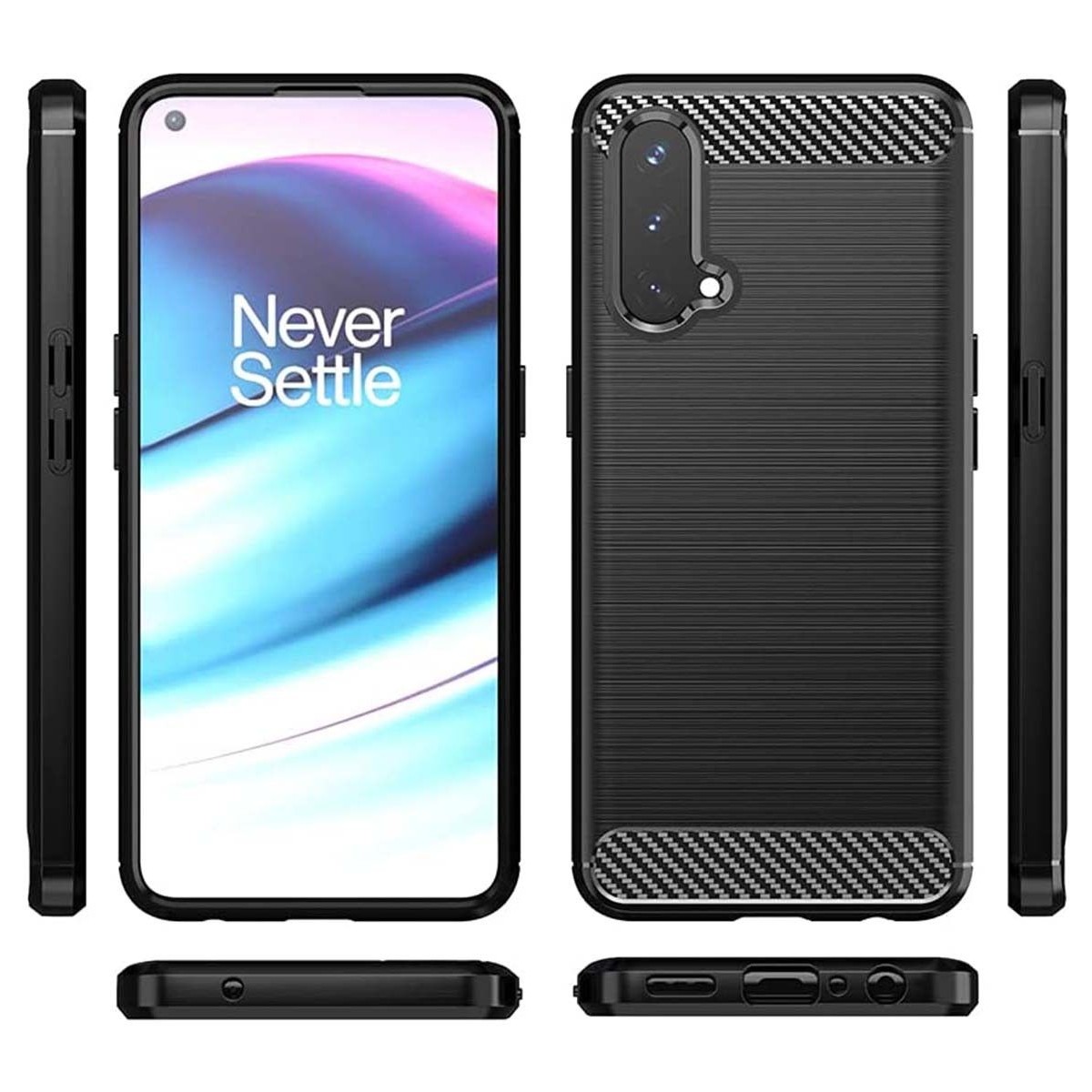Funda Gel Tpu Tipo Carbon Negra para OnePlus Nord CE 5G