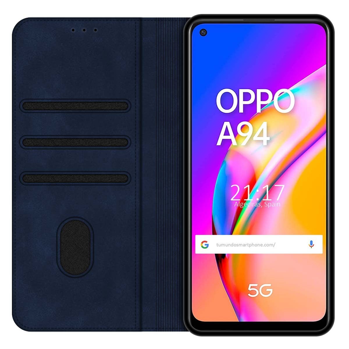 Funda Polipiel con tarjetero para Oppo A94 5G color Azul