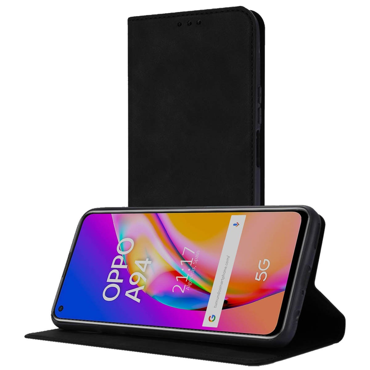 Funda Polipiel con tarjetero para Oppo A94 5G color Negra