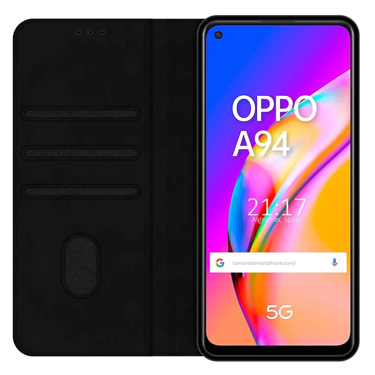 Funda Polipiel con tarjetero para Oppo A94 5G color Negra