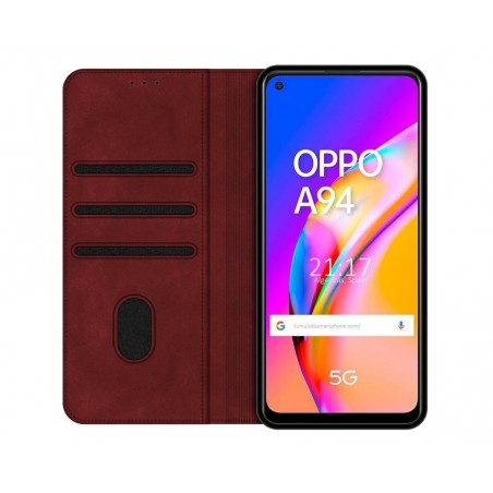 Funda Polipiel con tarjetero para Oppo A94 5G color Roja