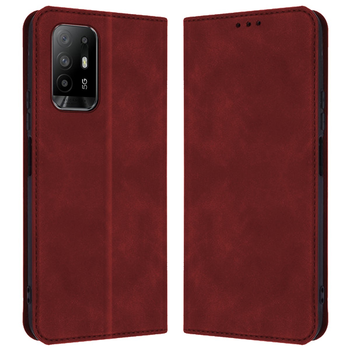Funda Polipiel con tarjetero para Oppo A94 5G color Roja