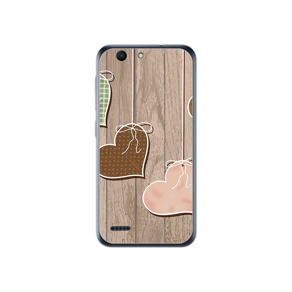 Funda Gel Tpu para Vodafone Smart E8 Diseño Corazones Madera Dibujos