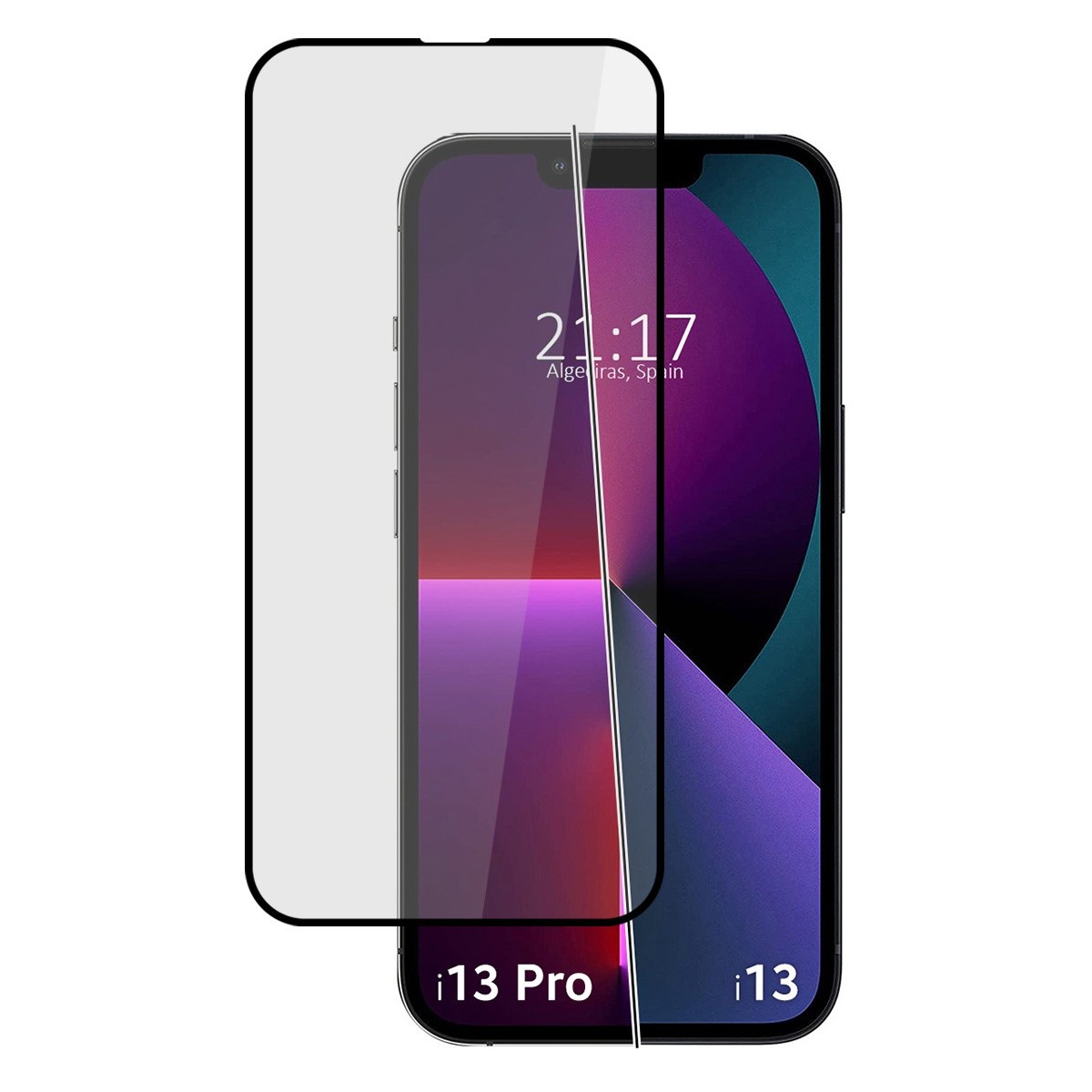 Protector Cristal Templado Completo 5D Full Glue Negro compatible con Iphone 13 / 13 Pro (6.1) Vidrio