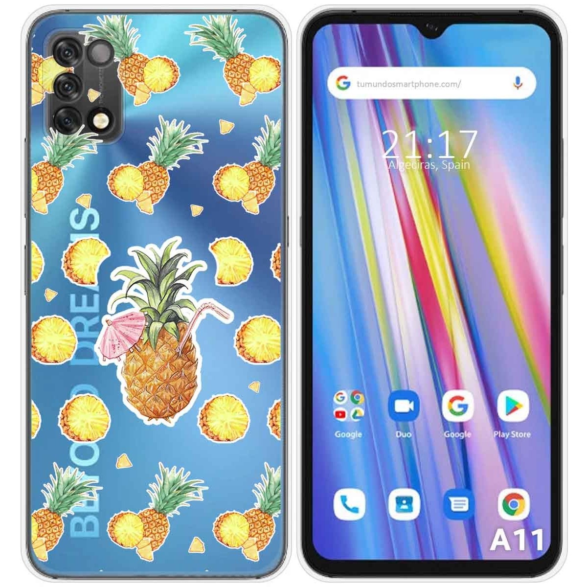 Funda Silicona Transparente para Umidigi A11 diseño Piña Dibujos