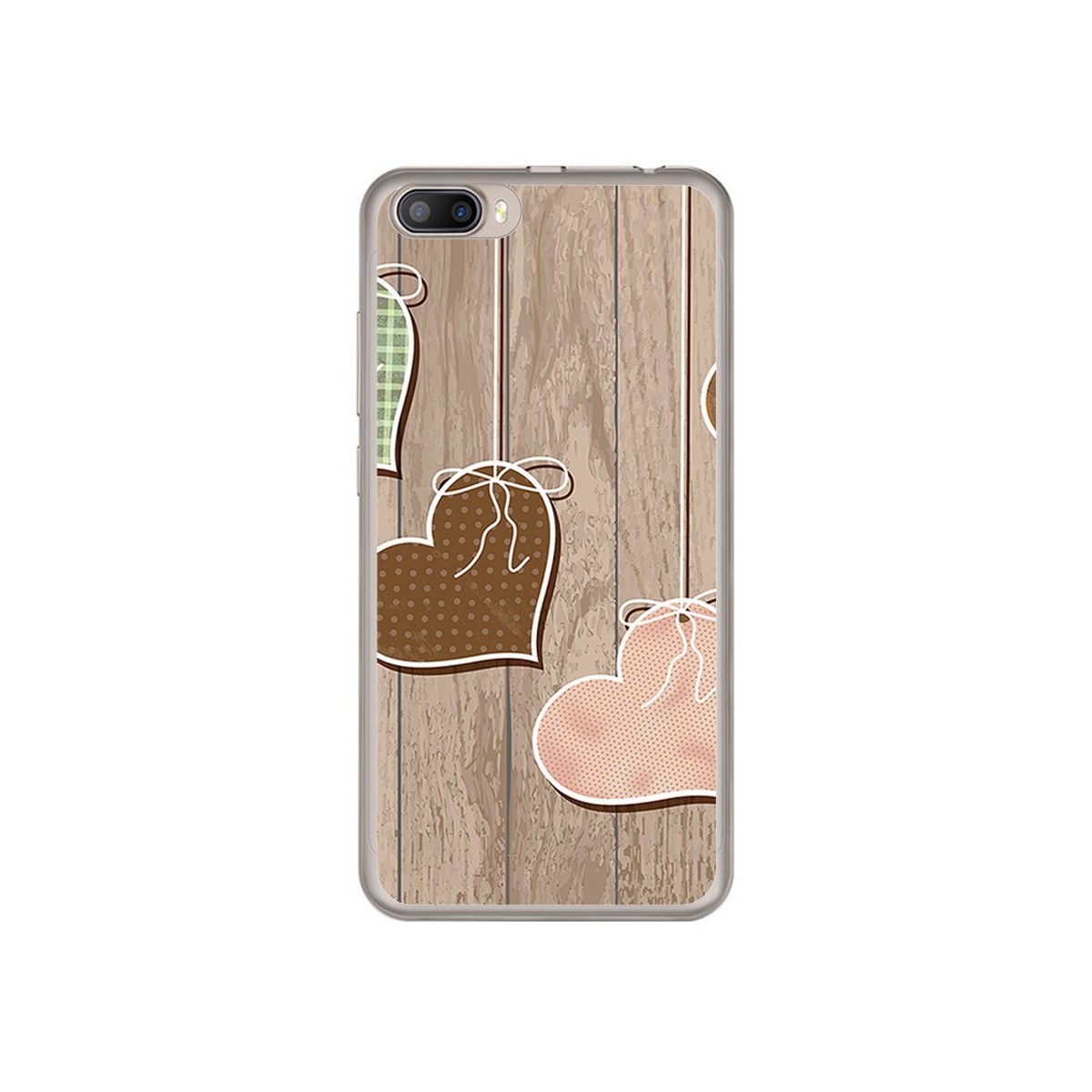 Funda Gel Tpu para Doogee Shoot 2 Diseño Corazones Madera Dibujos