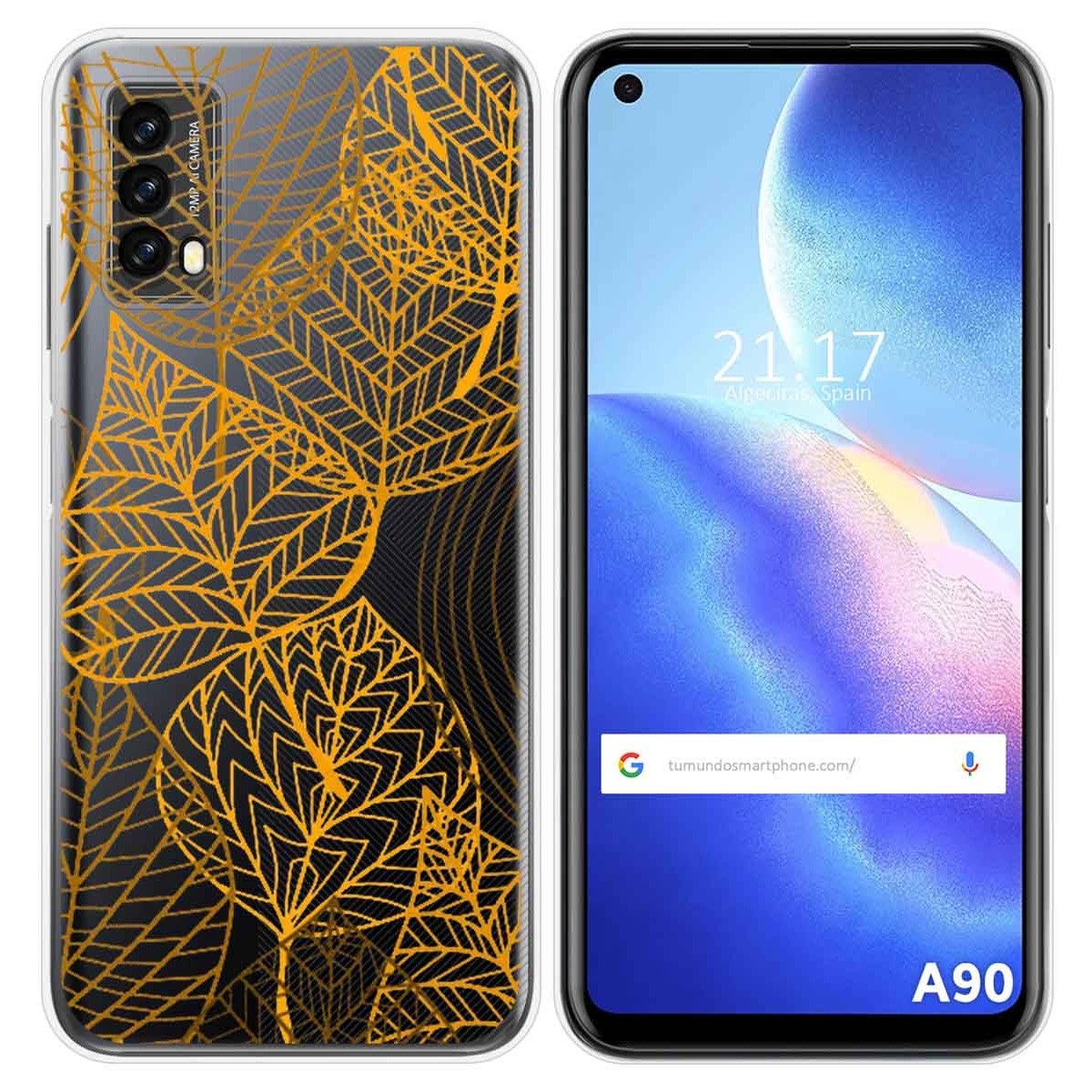 Funda Silicona Transparente para Blackview A90 diseño Hojas Dibujos