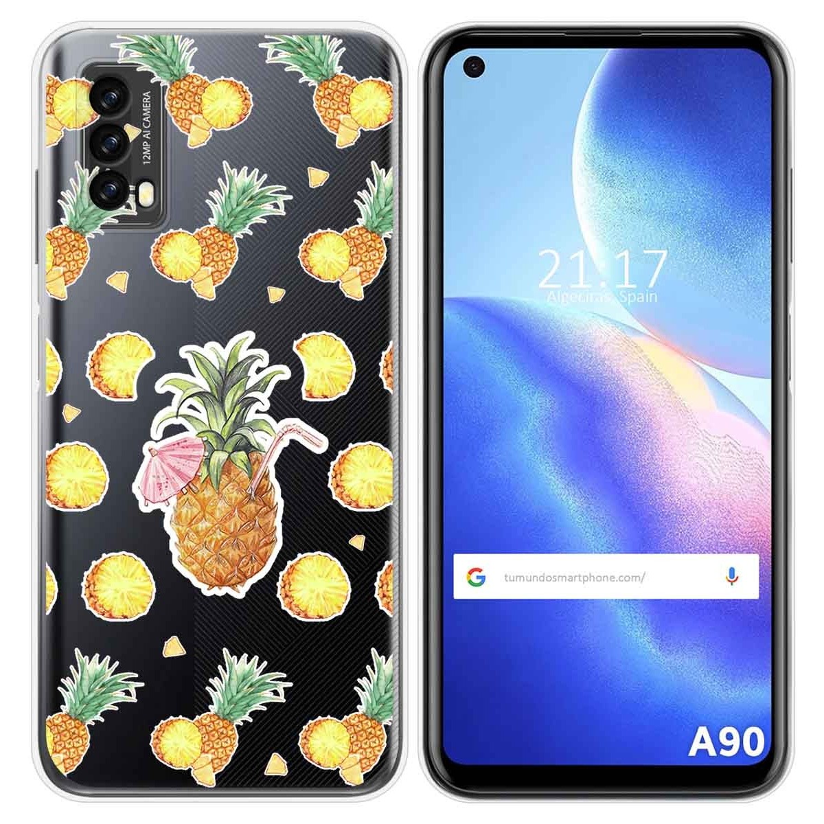 Funda Silicona Transparente para Blackview A90 diseño Piña Dibujos
