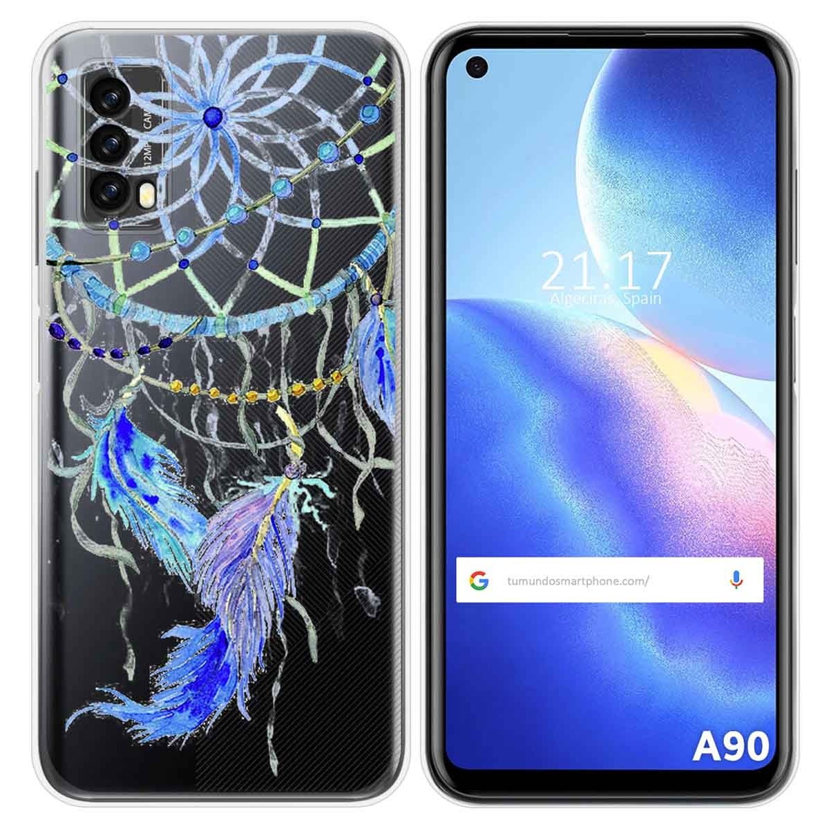 Funda Silicona Transparente para Blackview A90 diseño Plumas Dibujos