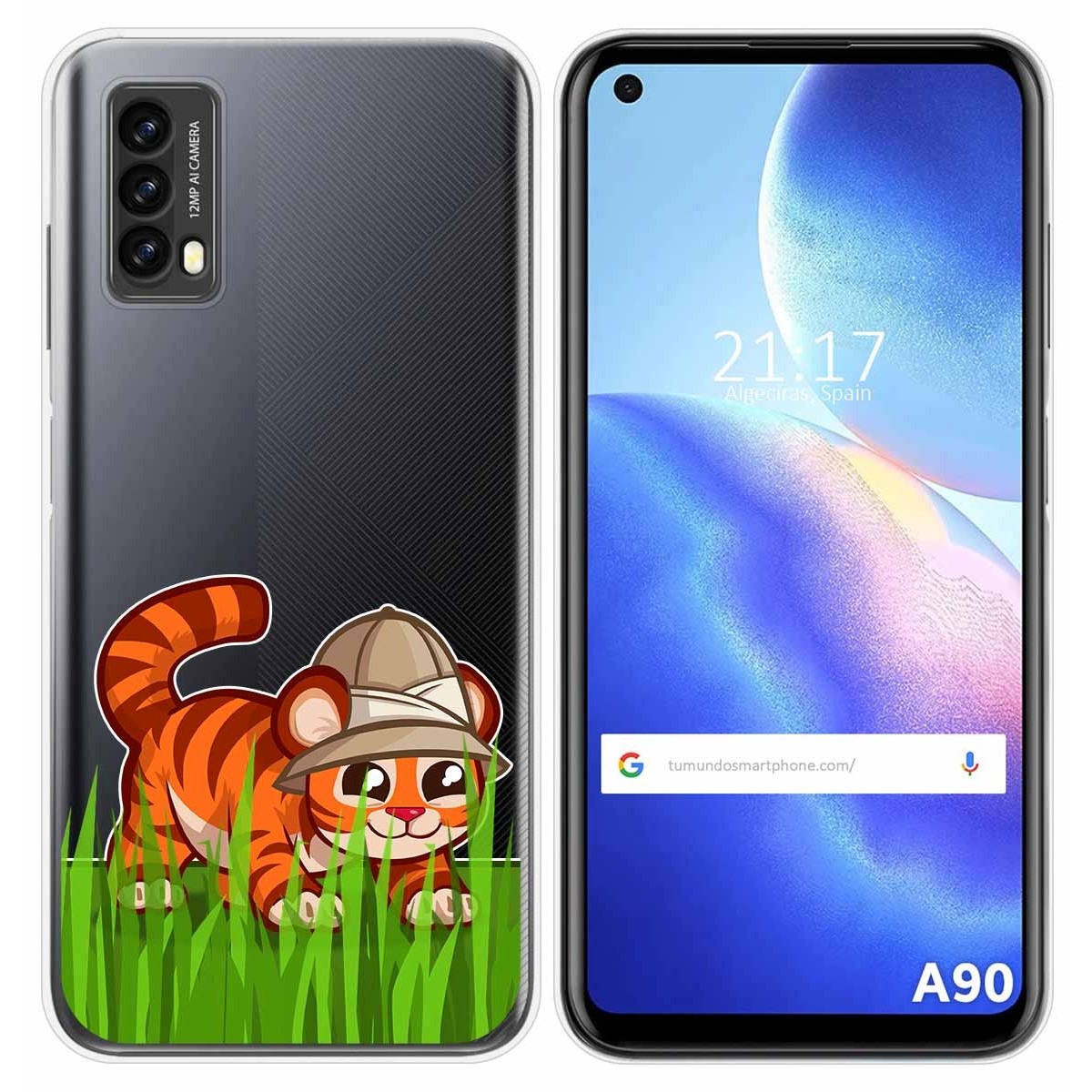 Funda Silicona Transparente para Blackview A90 diseño Tigre Dibujos