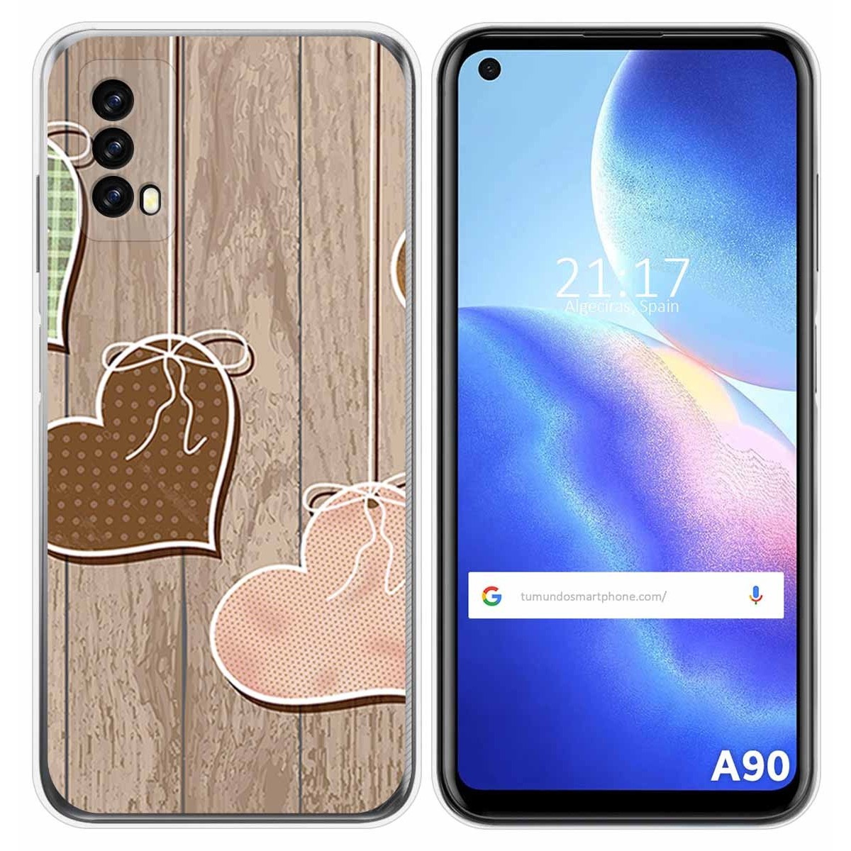Funda Silicona para Blackview A90 diseño Corazones Madera Dibujos