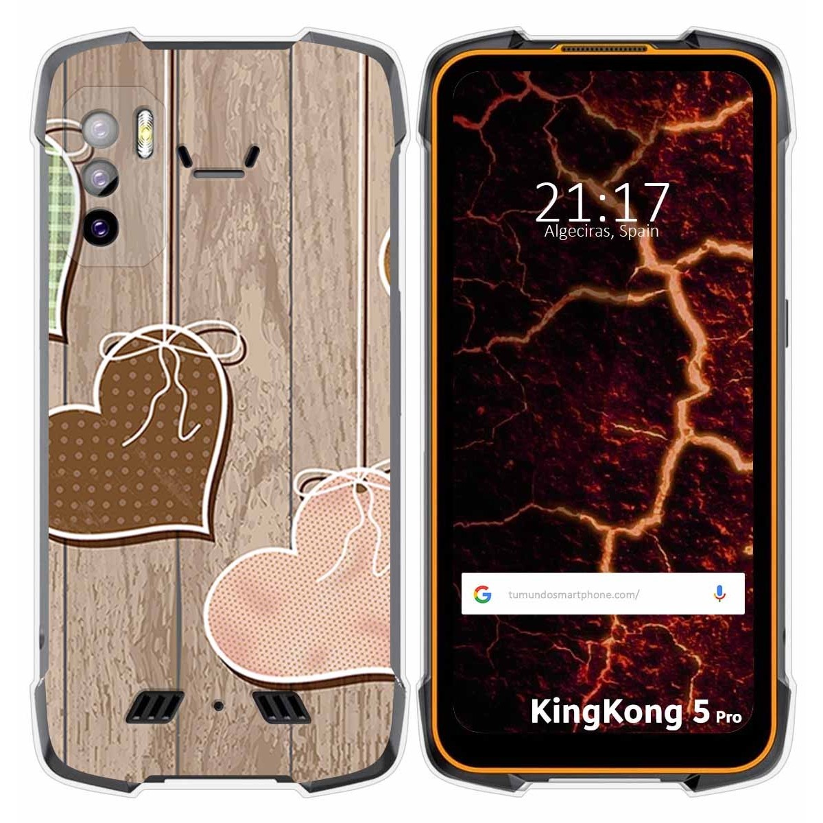 Funda Silicona para Cubot King Kong 5 Pro diseño Corazones Madera Dibujos