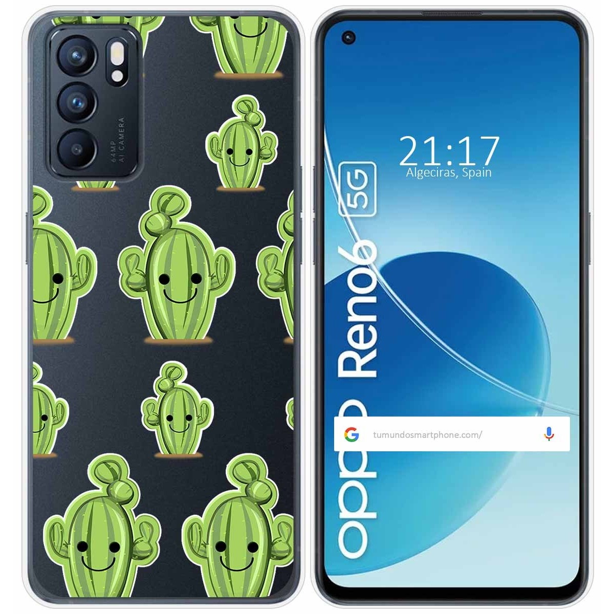 Funda Silicona Transparente para Oppo Reno 6 5G diseño Cactus Dibujos