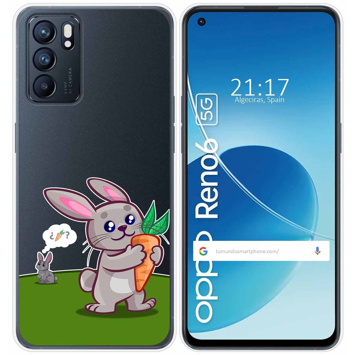 Funda Silicona Transparente para Oppo Reno 6 5G diseño Conejo Dibujos
