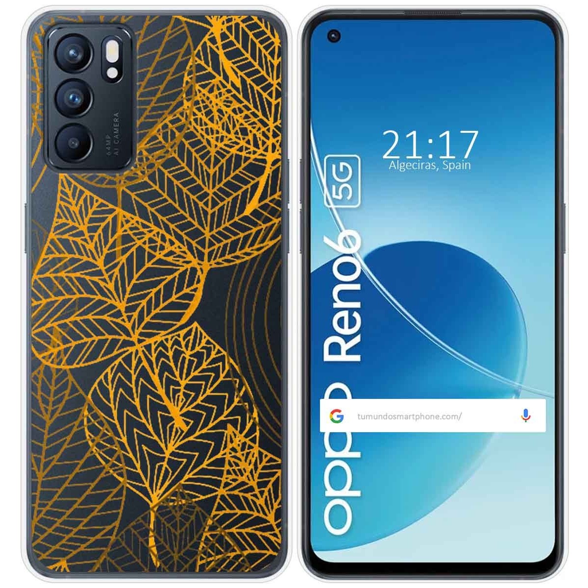 Funda Silicona Transparente para Oppo Reno 6 5G diseño Hojas Dibujos