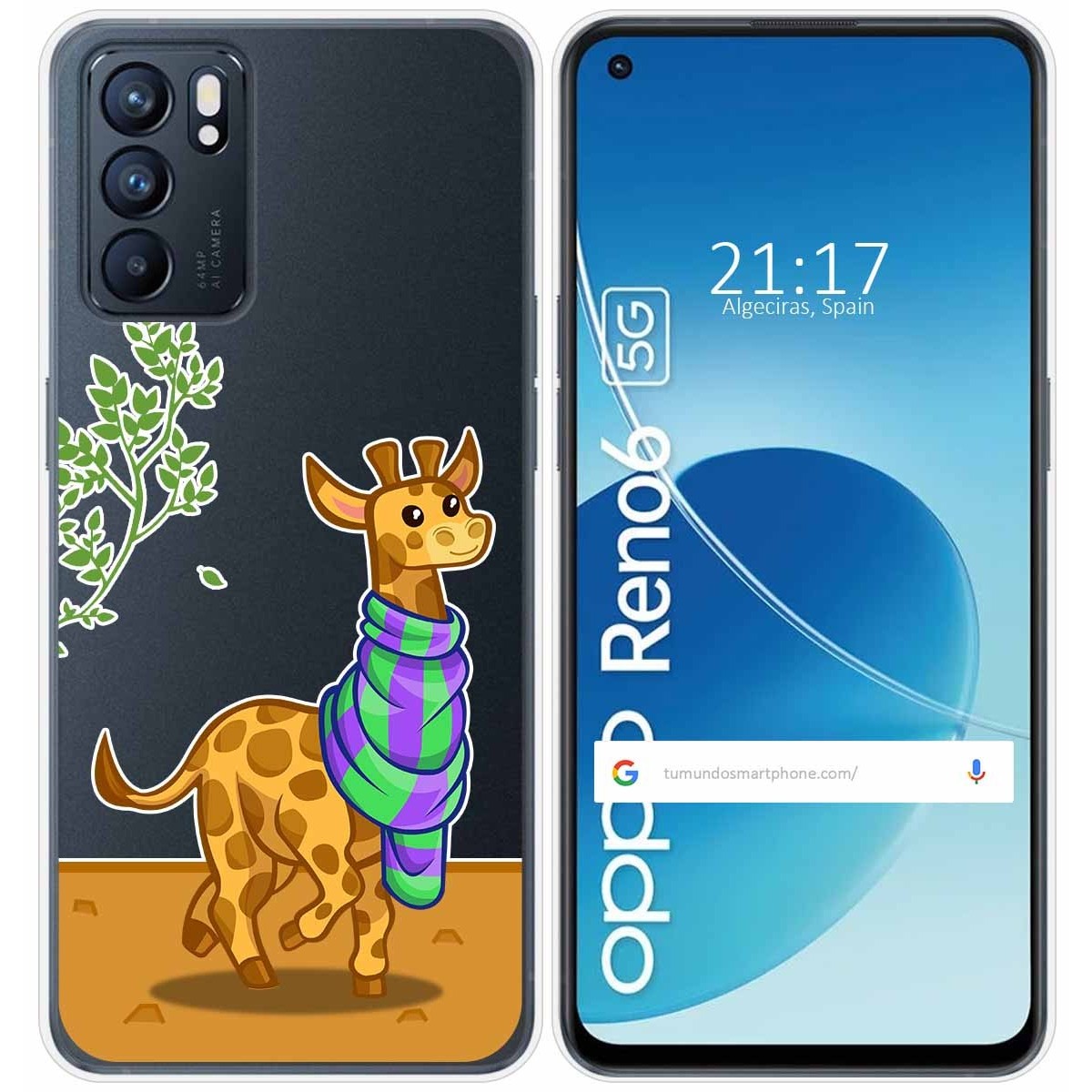 Funda Silicona Transparente para Oppo Reno 6 5G diseño Jirafa Dibujos