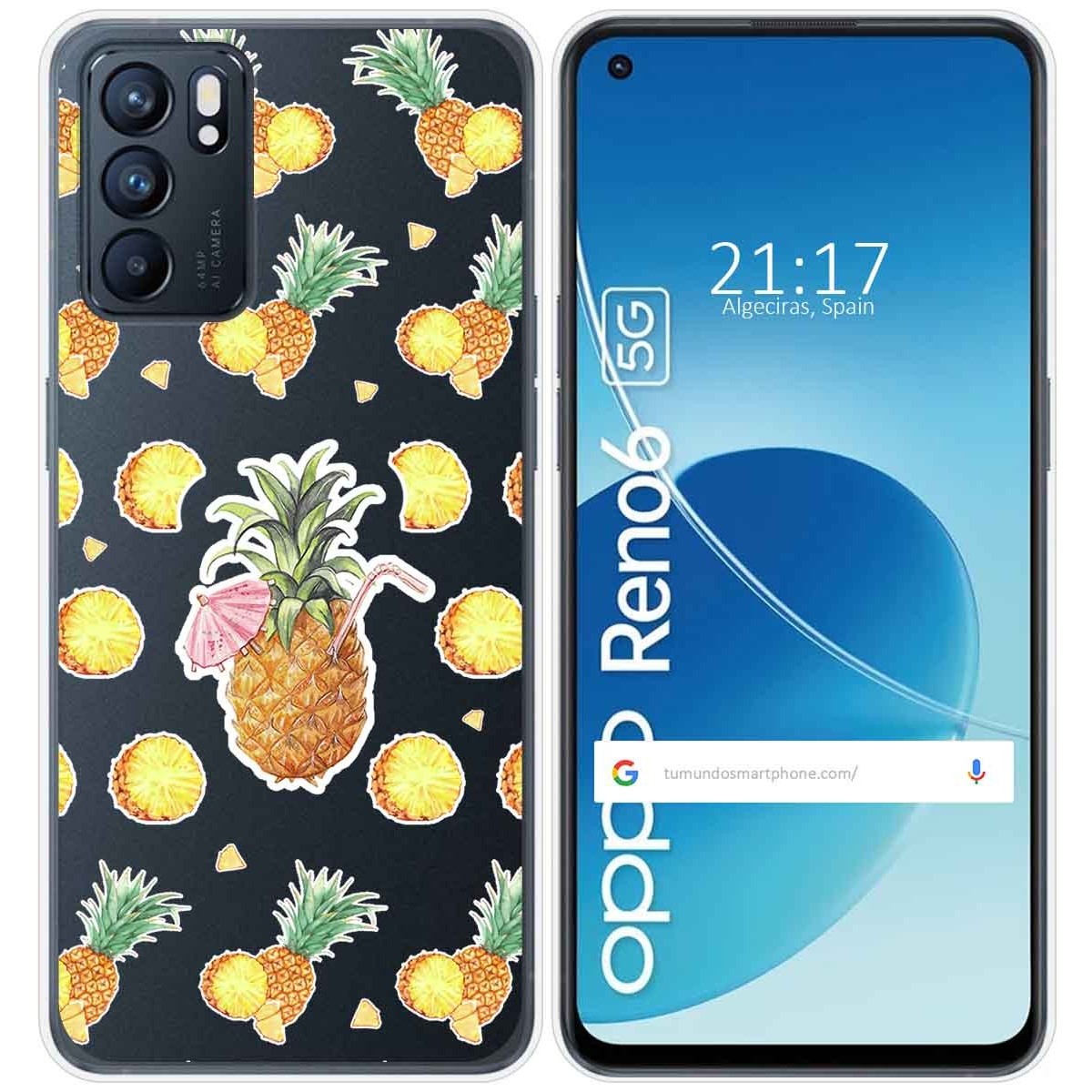 Funda Silicona Transparente para Oppo Reno 6 5G diseño Piña Dibujos