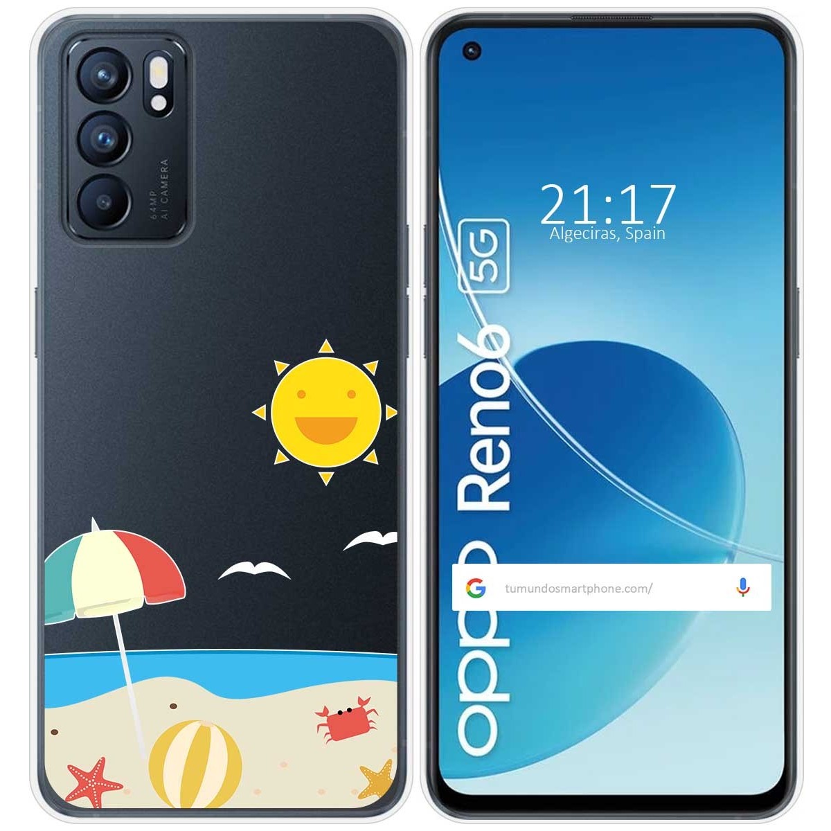 Funda Silicona Transparente para Oppo Reno 6 5G diseño Playa Dibujos