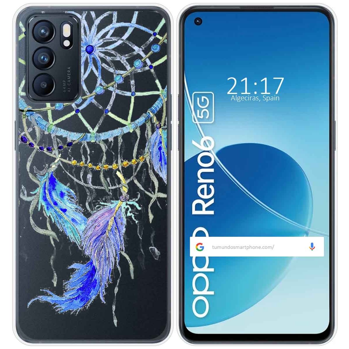 Funda Silicona Transparente para Oppo Reno 6 5G diseño Plumas Dibujos