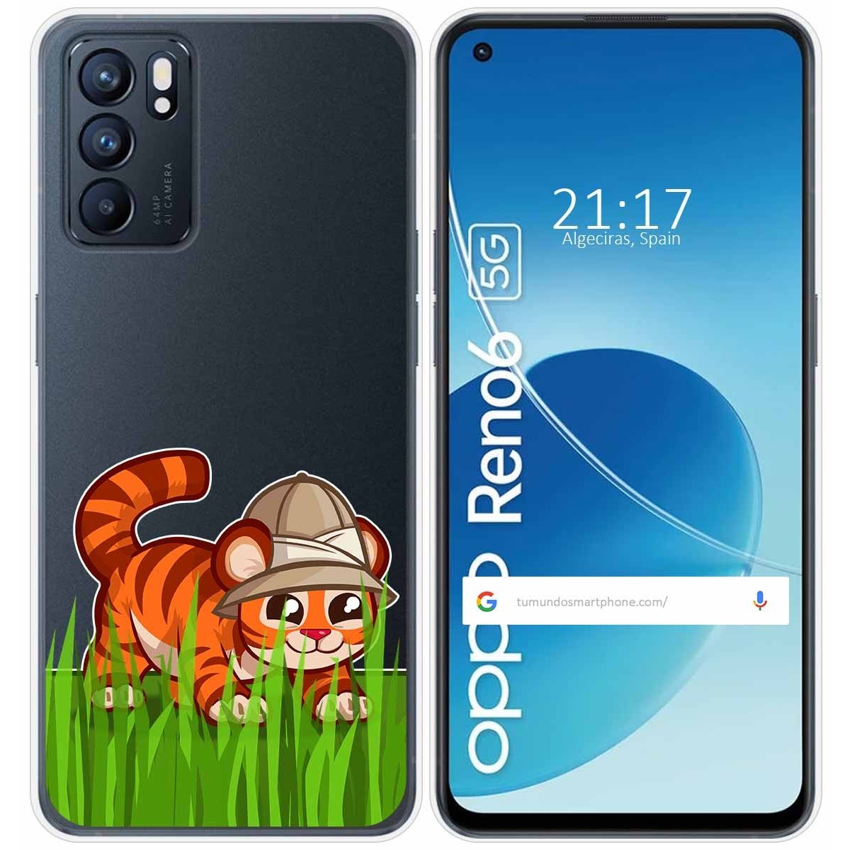 Funda Silicona Transparente para Oppo Reno 6 5G diseño Tigre Dibujos