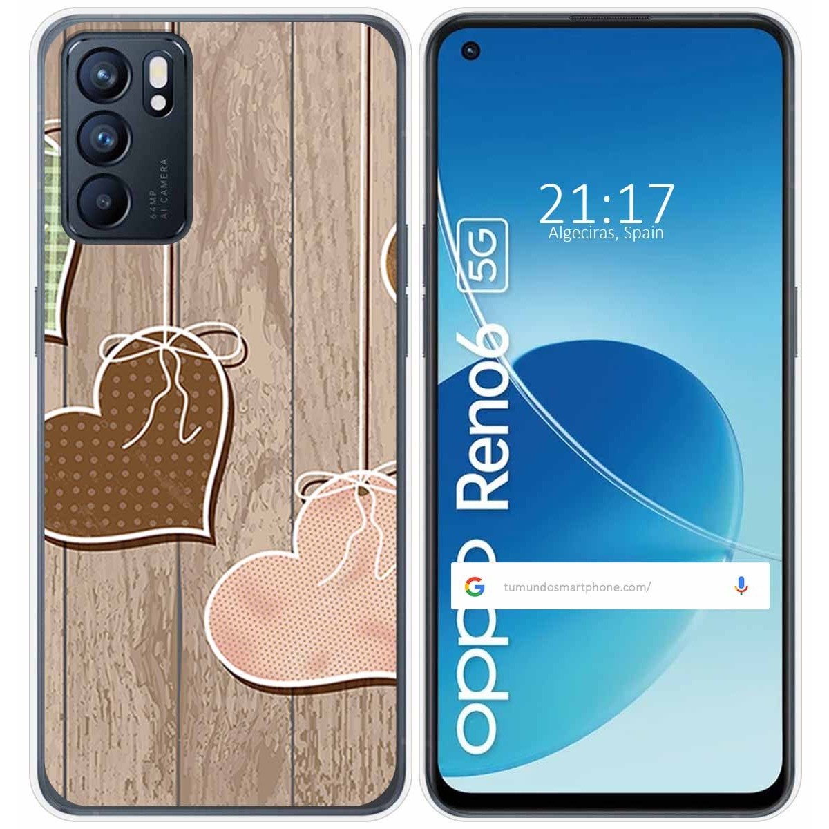 Funda Silicona para Oppo Reno 6 5G diseño Corazones Madera Dibujos