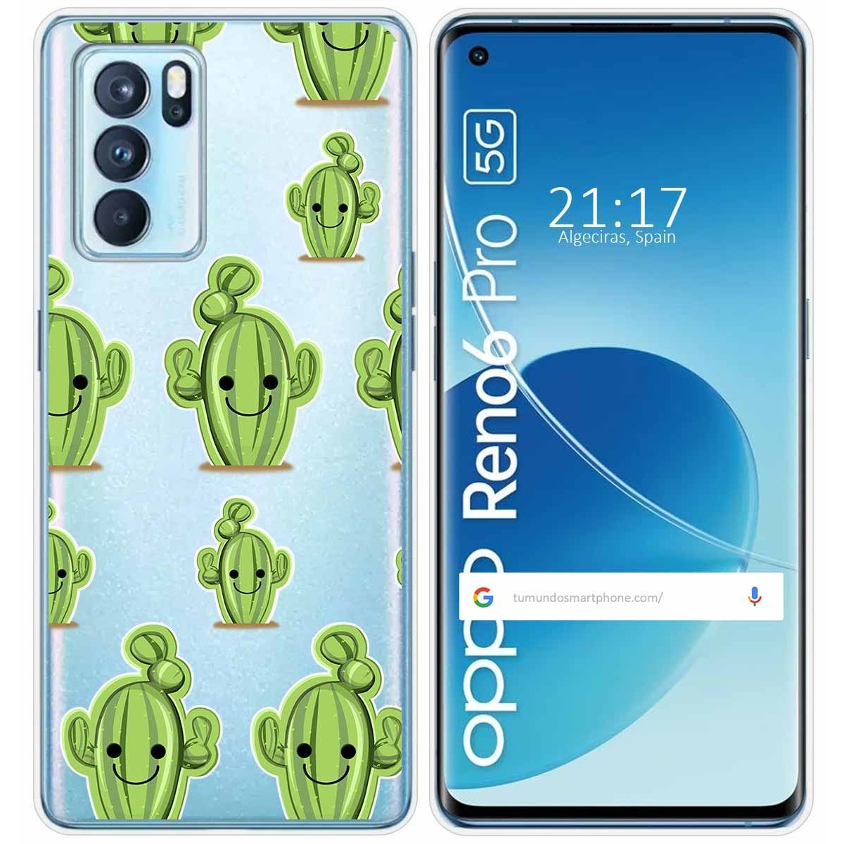 Funda Silicona Transparente para Oppo Reno 6 Pro 5G diseño Cactus Dibujos
