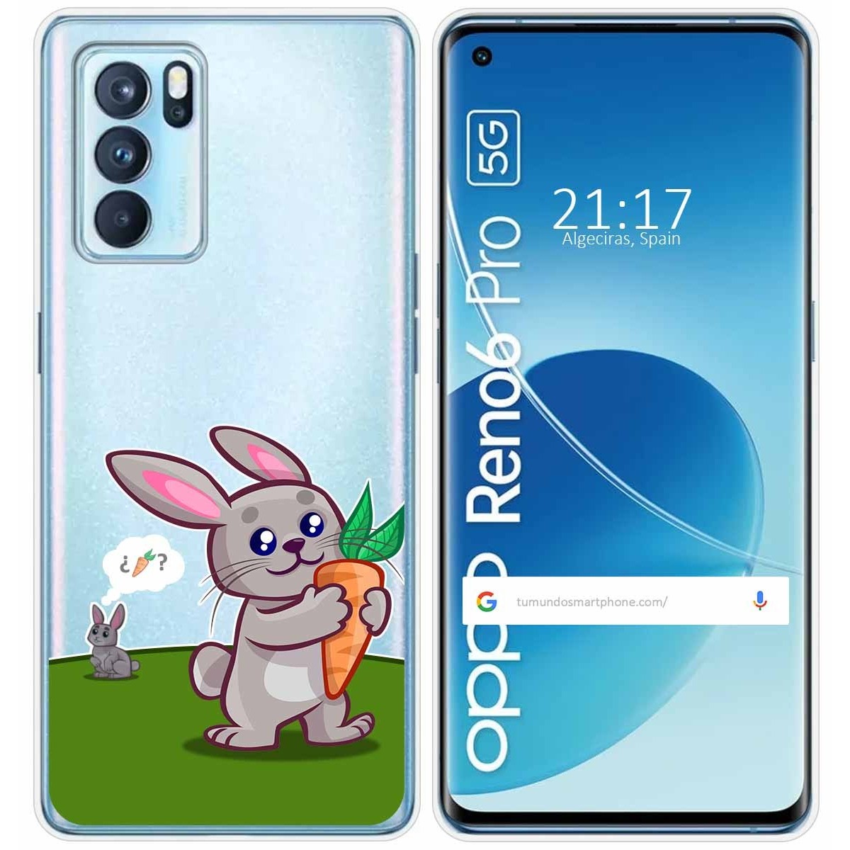 Funda Silicona Transparente para Oppo Reno 6 Pro 5G diseño Conejo Dibujos