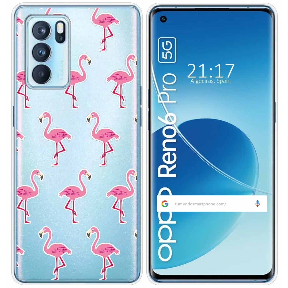 Funda Silicona Transparente para Oppo Reno 6 Pro 5G diseño Flamenco Dibujos