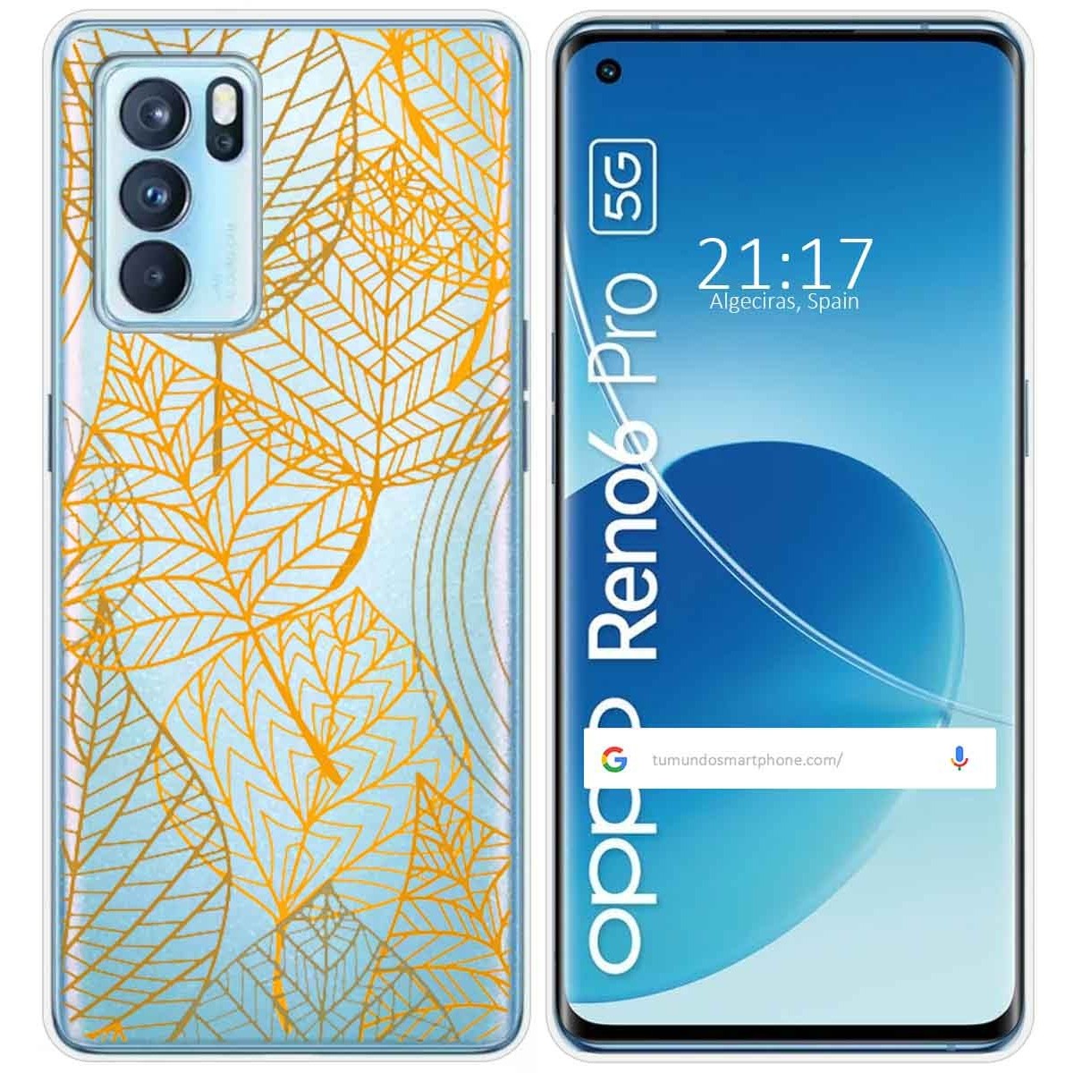 Funda Silicona Transparente para Oppo Reno 6 Pro 5G diseño Hojas Dibujos