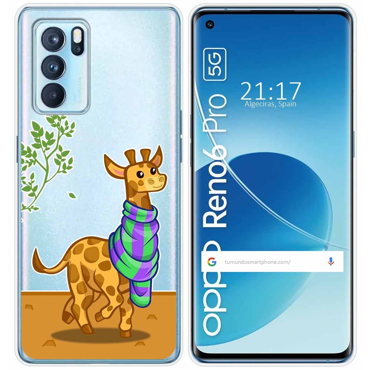 Funda Silicona Transparente para Oppo Reno 6 Pro 5G diseño Jirafa Dibujos