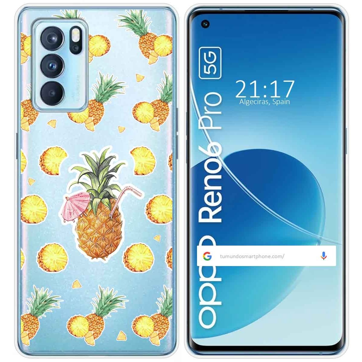 Funda Silicona Transparente para Oppo Reno 6 Pro 5G diseño Piña Dibujos