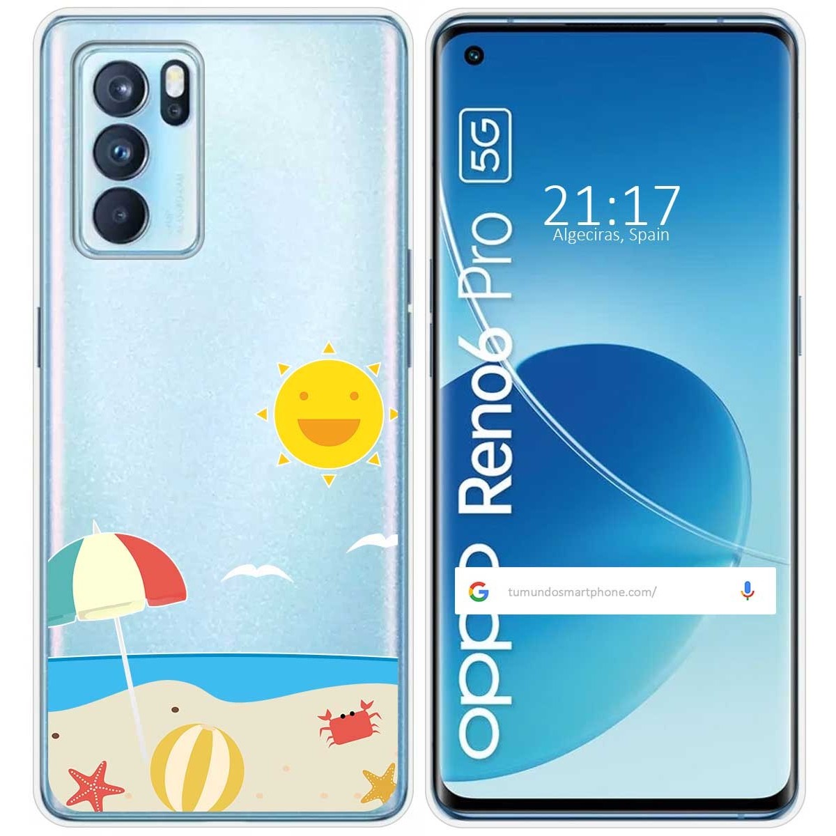 Funda Silicona Transparente para Oppo Reno 6 Pro 5G diseño Playa Dibujos